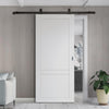 Top Mounted Black Sliding Track & Solid Wood Door - V-Line® Grooved Flush Door V084 - Premium Primed - Six Colour Options