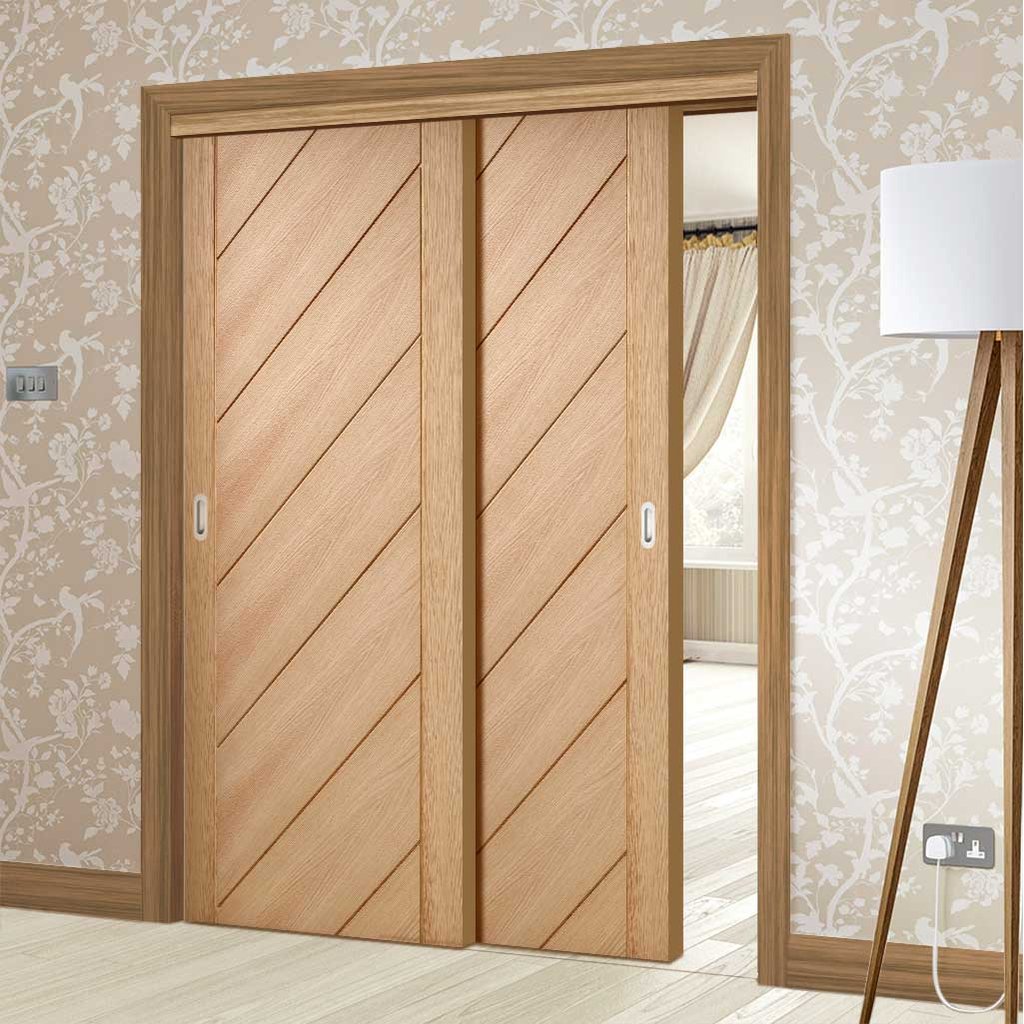 Two Sliding Doors and Frame Kit - Monza Oak Door - Unfinished