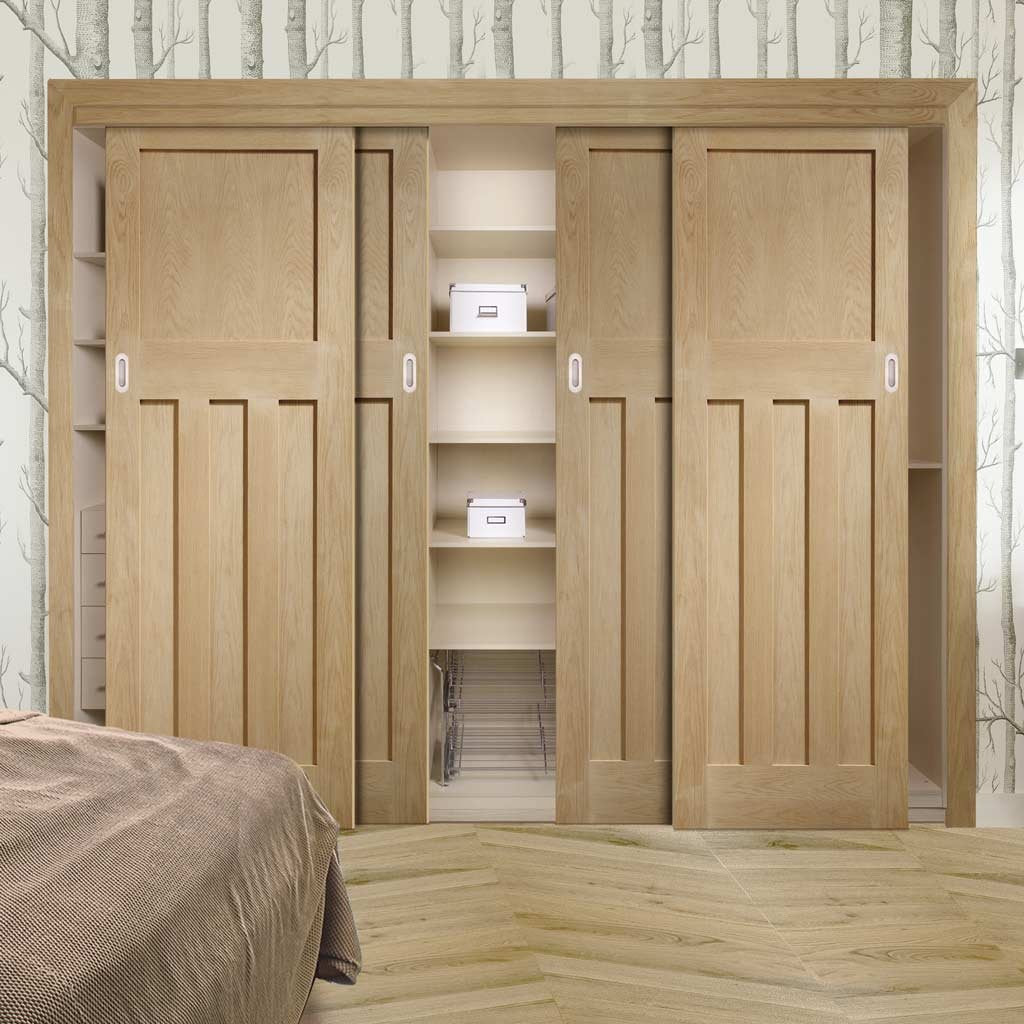 Bespoke Thruslide DX 1930's Oak Panel 4 Door Wardrobe and Frame Kit