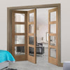 Three Folding Doors & Frame Kit - Shaker Oak 4 Pane 2+1 - Clear Glass - Unfinished