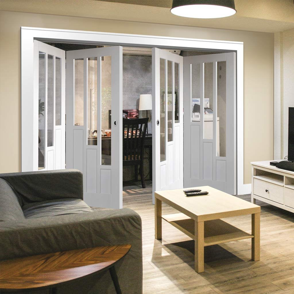 Four Folding Doors & Frame Kit - Coventry 2+2 - Clear Glass - White Primed