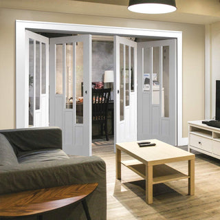 Image: Four Folding Doors & Frame Kit - Coventry 2+2 - Clear Glass - White Primed