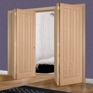 Image: Four Folding Doors & Frame Kit - Belize Oak 2+2 Folding Door - Prefinished