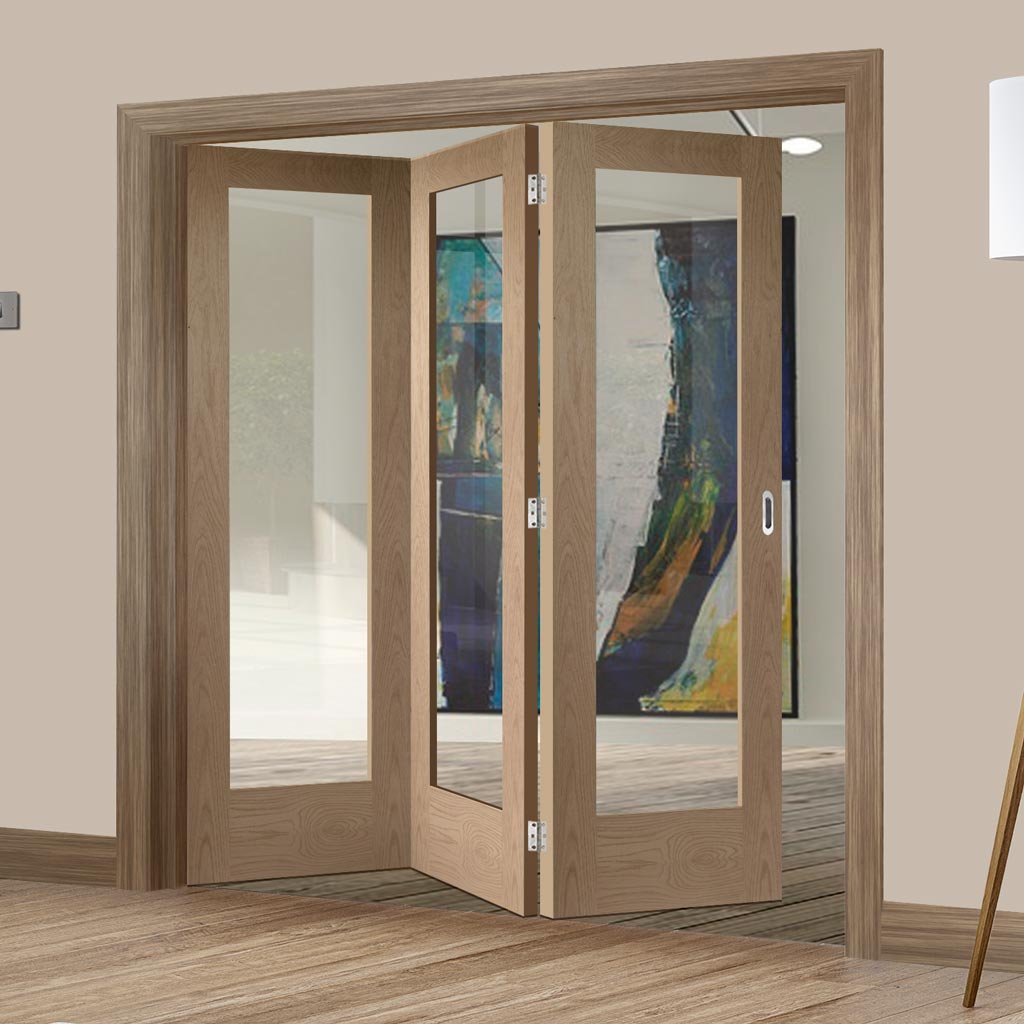 Bespoke Thrufold Pattern 10 1L Shaker Oak Glazed Folding 3+0 Door