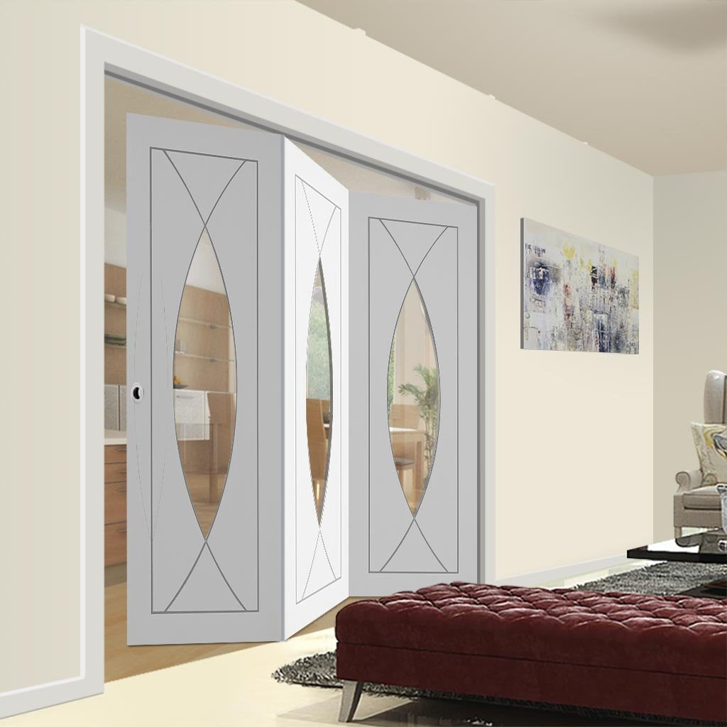 Bespoke Thrufold Pesaro White Primed Glazed Folding 3+0 Door