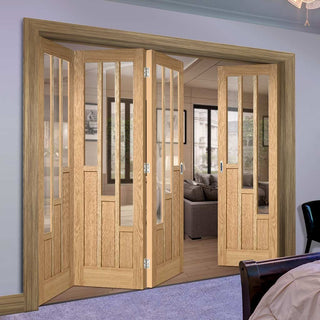 Image: Four Folding Doors & Frame Kit - Coventry Contemporary Oak 3+1 - Clear Glass - Unfinished