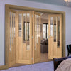 Four Folding Doors & Frame Kit - Coventry Contemporary Oak 3+1 - Clear Glass - Unfinished