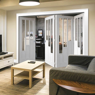 Image: Four Folding Doors & Frame Kit - Coventry 3+1 - Clear Glass - White Primed