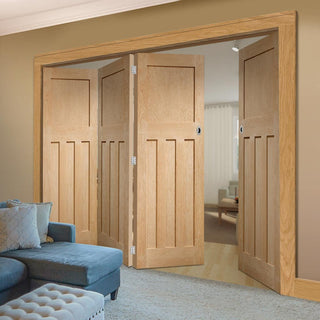 Image: Four Folding Doors & Frame Kit - DX Oak 1930's Panel 3+1 - Unfinished
