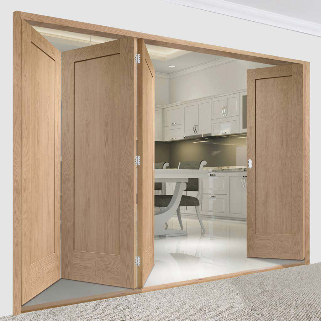 Four Folding Doors & Frame Kit - Pattern 10 Oak 2 Panel 3+1 - Unfinished