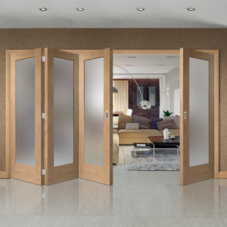 Image: Four Folding Doors & Frame Kit - Pattern 10 Shaker Oak 3+1 - Obscure Glass - Unfinished