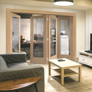 Image: Four Folding Doors & Frame Kit - Pattern 10 Oak 3+1 - Clear Glass - Prefinished