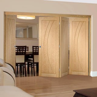 Image: Four Folding Doors & Frame Kit - Salerno Oak Flush 3+1 - Prefinished