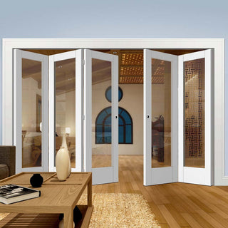 Image: Five Folding Doors & Frame Kit - Pattern 10 3+2 - Clear Glass - White Primed