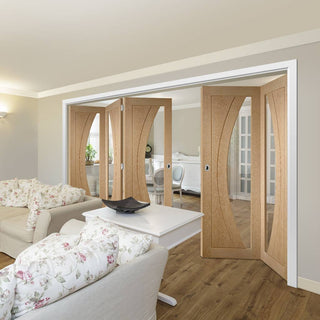 Image: Five Folding Doors & Frame Kit - Salerno Oak 3+2 - Clear Glass - Unfinished