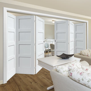 Image: Six Folding Doors & Frame Kit - Shaker 4 Panel 3+3 - White Primed