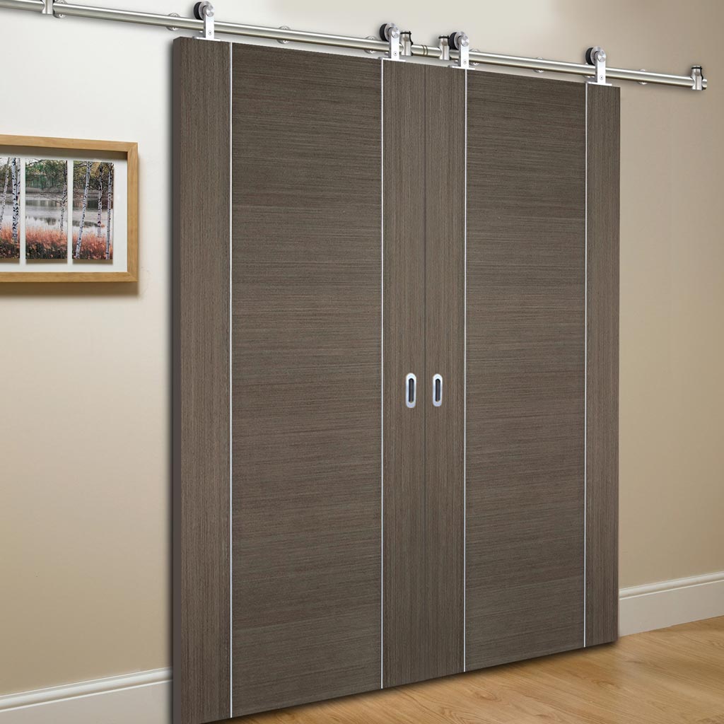 Sirius Tubular Stainless Steel Sliding Track & Alcaraz Chocolate Grey Double Door - Prefinished