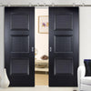 Sirius Tubular Stainless Steel Sliding Track & Amsterdam 3 Panel Black Primed Double Door - Unfinished