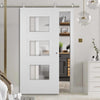 Sirius Tubular Stainless Steel Sliding Track & Amsterdam 3 Panel Door - Clear Glass - Primed