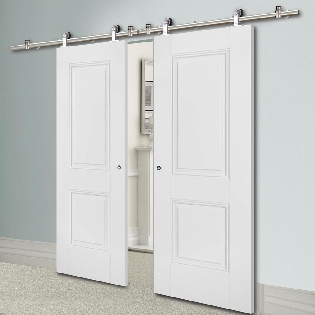 Sirius Tubular Stainless Steel Sliding Track & Arnhem 2 Panel Double Door - Primed