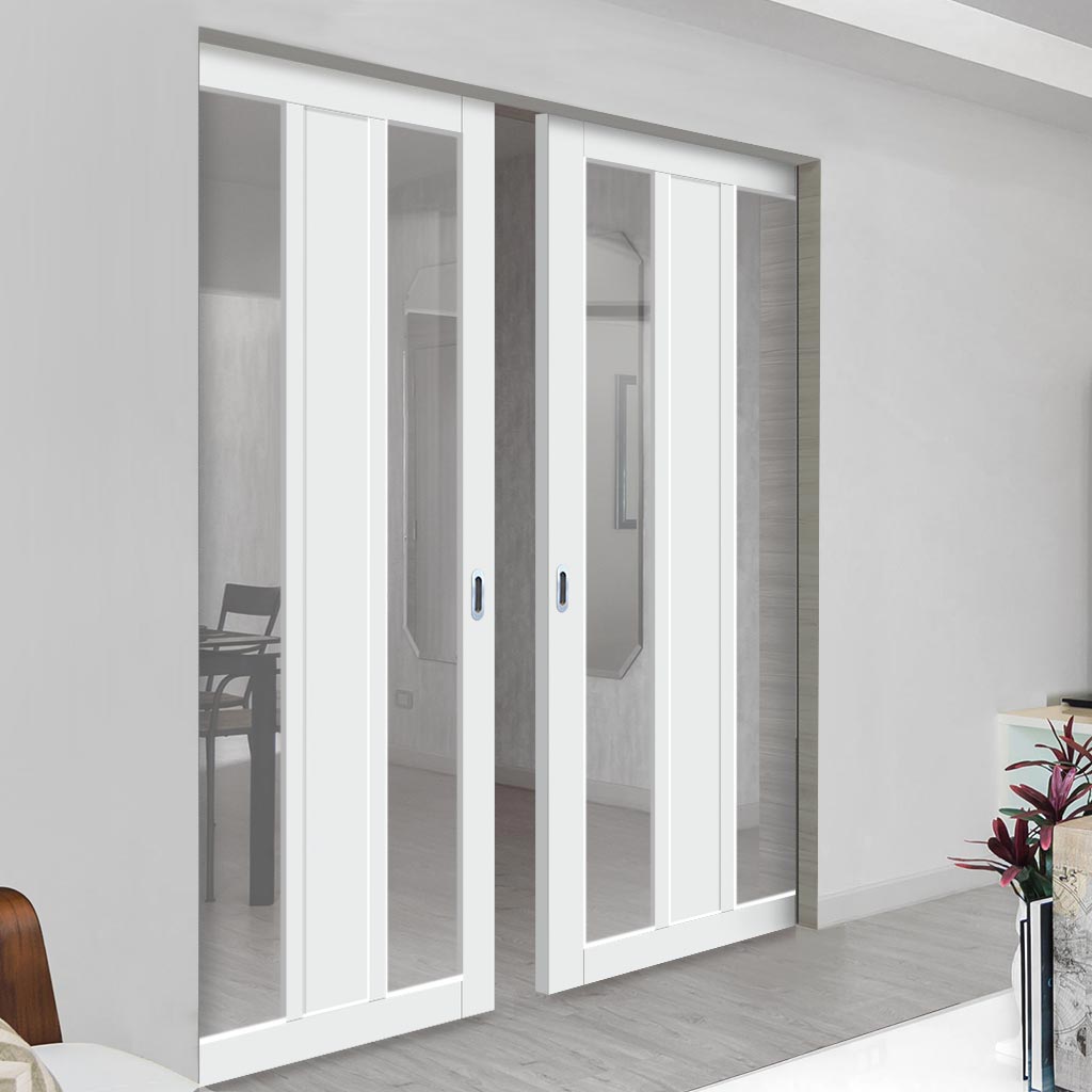 Handmade Eco-Urban® Avenue 2 Pane 1 Panel Double Absolute Evokit Pocket Door DD6410G Clear Glass - Colour & Size Options