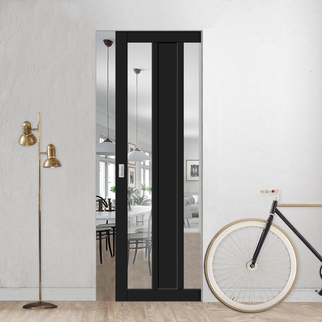 Bespoke Handmade Eco-Urban® Avenue 2 Pane 1 Panel Single Absolute Evokit Pocket Door DD6410G Clear Glass - Colour Options