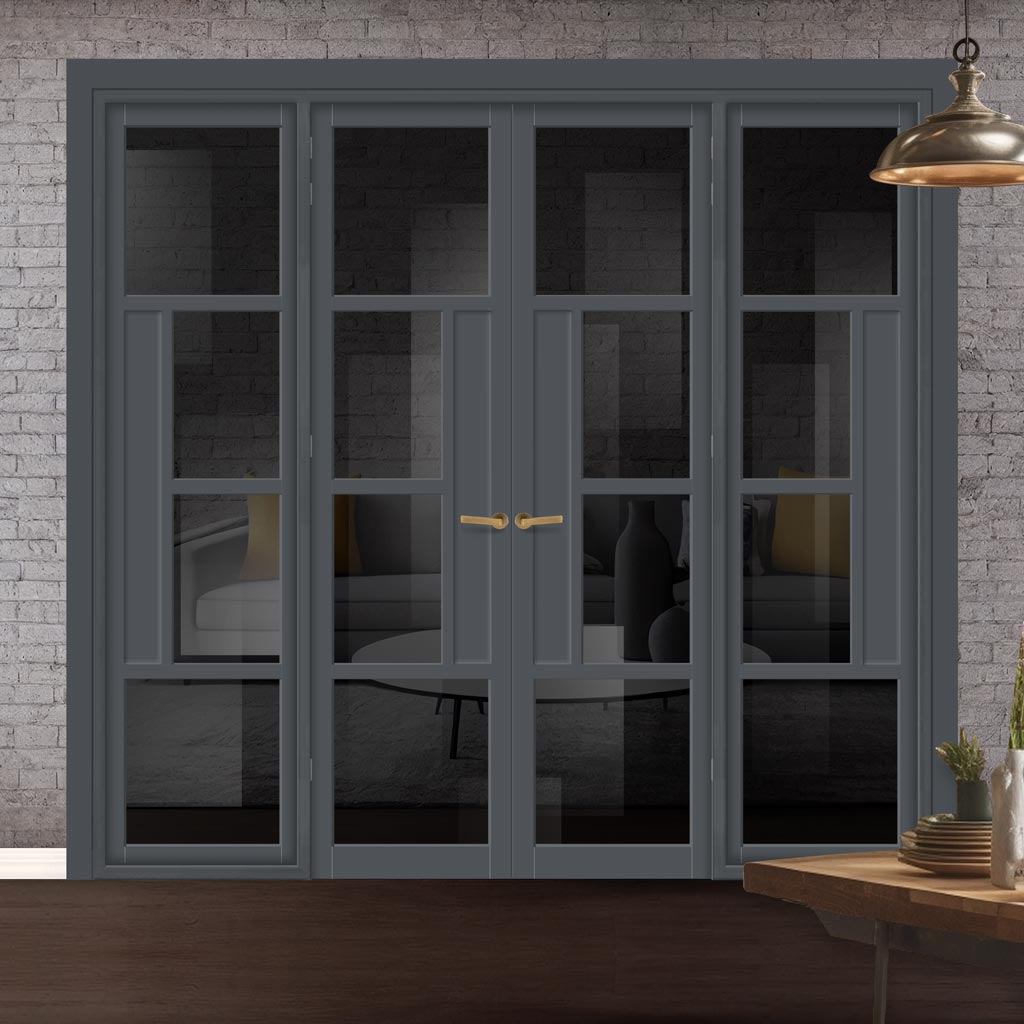 Urban Ultimate® Room Divider Boston 4 Pane Door Pair DD6311T - Tinted Glass with Full Glass Sides - Colour & Size Options