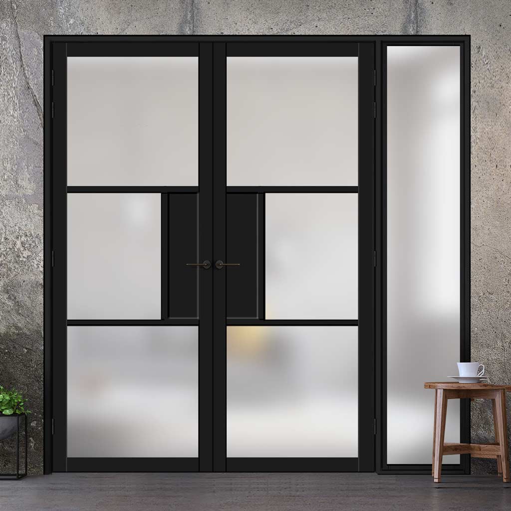 Room Divider - Handmade Eco-Urban® Breda Door Pair DD6439F - Frosted Glass - Premium Primed - Colour & Size Options