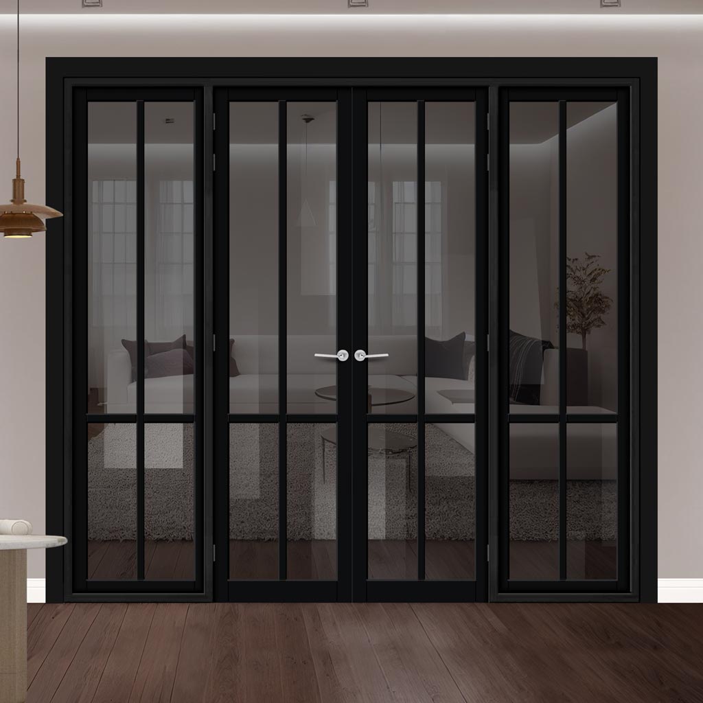 Urban Ultimate® Room Divider Bronx 4 Pane Door Pair DD6315T - Tinted Glass with Full Glass Sides - Colour & Size Options