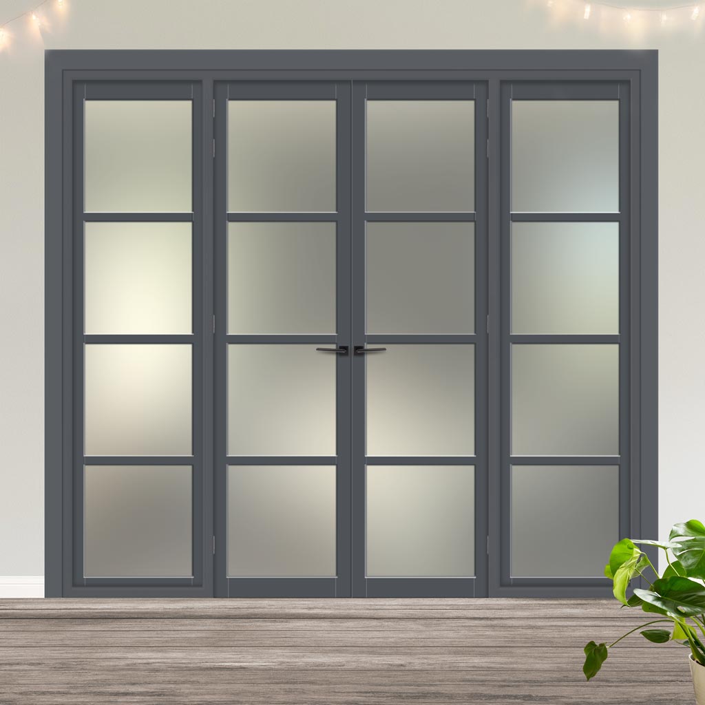 Urban Ultimate® Room Divider Brooklyn 4 Pane Door Pair DD6308F - Frosted Glass with Full Glass Sides - Colour & Size Options