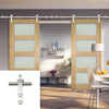 Saturn Tubular Stainless Steel Sliding Track & Coventry Shaker Oak Double Door - Frosted Glass - Unfinished