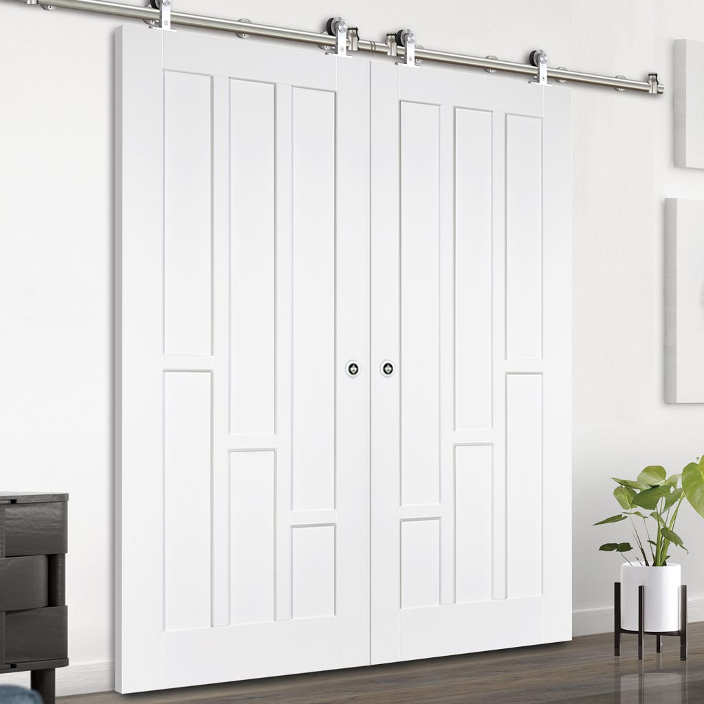 Sirius Tubular Stainless Steel Sliding Track & Coventry Panel Double Door - Primed