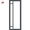 Top Mounted Black Sliding Track & Solid Wood Door - Eco-Urban® Suburban 4 Pane Solid Wood Door DD6411SG Frosted Glass - Stormy Grey Premium Primed