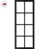 Top Mounted Black Sliding Track & Solid Wood Door - Eco-Urban® Perth 8 Pane Solid Wood Door DD6318G - Clear Glass - Shadow Black Premium Primed