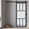 Top Mounted Black Sliding Track & Solid Wood Door - Eco-Urban® Queensland 7 Pane Solid Wood Door DD6424SG Frosted Glass - Stormy Grey Premium Primed