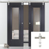 Saturn Tubular Stainless Steel Sliding Track & Eindhoven 1 Panel Black Primed Double Door - Unfinished