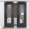 Saturn Tubular Stainless Steel Sliding Track & Eindhoven 1 Panel Black Primed Double Door - Unfinished