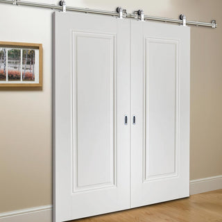 Image: Sirius Tubular Stainless Steel Sliding Track & Eindhoven 1 Panel Double Door - Primed