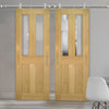 Sirius Tubular Stainless Steel Sliding Track & Eton Oak Double Door - Clear Glass - Unfinished