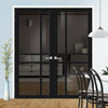 Glasgow 6 Pane Solid Wood Internal Door Pair UK Made DD6314 - Tinted Glass - Eco-Urban® Shadow Black Premium Primed