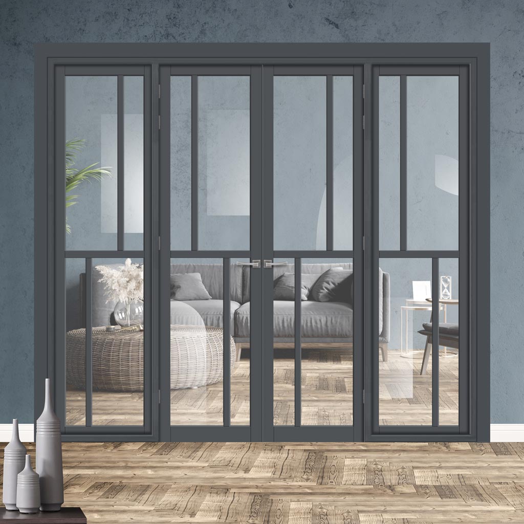 Urban Ultimate® Room Divider Hampton 4 Pane Door Pair DD6413C with Matching Sides - Clear Glass - Colour & Height Options