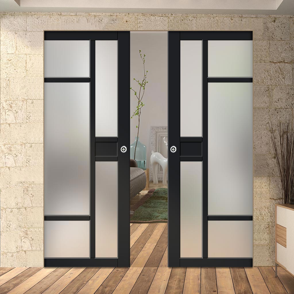 Handmade Eco-Urban® Jura 5 Pane 1 Panel Double Absolute Evokit Pocket Door DD6431SG Frosted Glass - Colour & Size Options