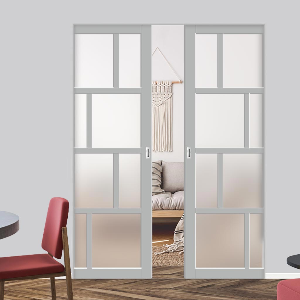 Handmade Eco-Urban® Kochi 8 Pane Double Absolute Evokit Pocket Door DD6415SG Frosted Glass - Colour & Size Options