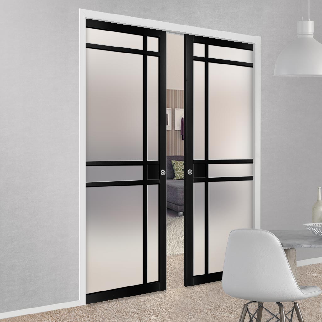 Handmade Eco-Urban® Leith 9 Pane Double Evokit Pocket Door DD6316SG - Frosted Glass - Colour & Size Options