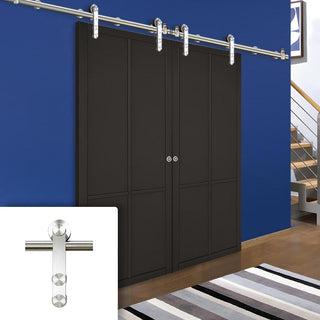 Image: Saturn Tubular Stainless Steel Sliding Track & Liberty 4 Panel Double Door - Black Painted - Prefinished