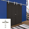 Saturn Tubular Stainless Steel Sliding Track & Liberty 4 Panel Double Door - Black Painted - Prefinished