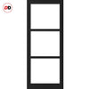 Top Mounted Black Sliding Track & Solid Wood Double Doors - Eco-Urban® Manchester 3 Pane Doors DD6306SG - Frosted Glass - Shadow Black Premium Primed