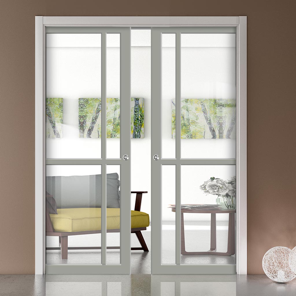 Bespoke Handmade Eco-Urban® Marfa 4 Pane Double Evokit Pocket Door DD6313G - Clear Glass - Colour Options