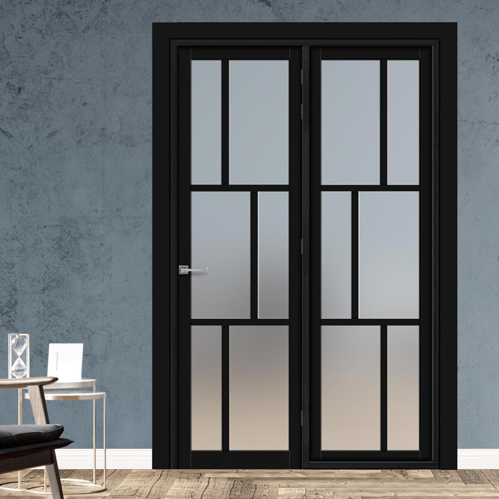 Urban Ultimate® Room Divider Milan 6 Pane Door DD6422F - Frosted Glass with Full Glass Side - Colour & Size Options