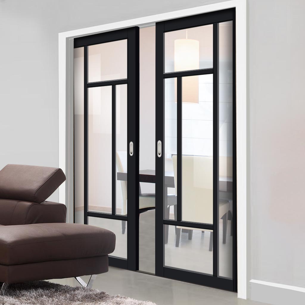 Handmade Eco-Urban® Morningside 5 Pane Double Evokit Pocket Door DD6437G Clear Glass - Colour & Size Options